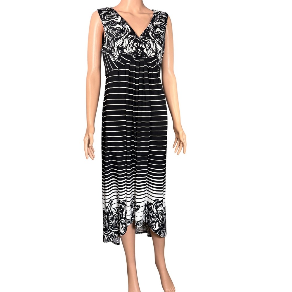 Chico's Black White Floral Stripe‎ Maxi Dress Sleeveless Travelers Size 1 (M)